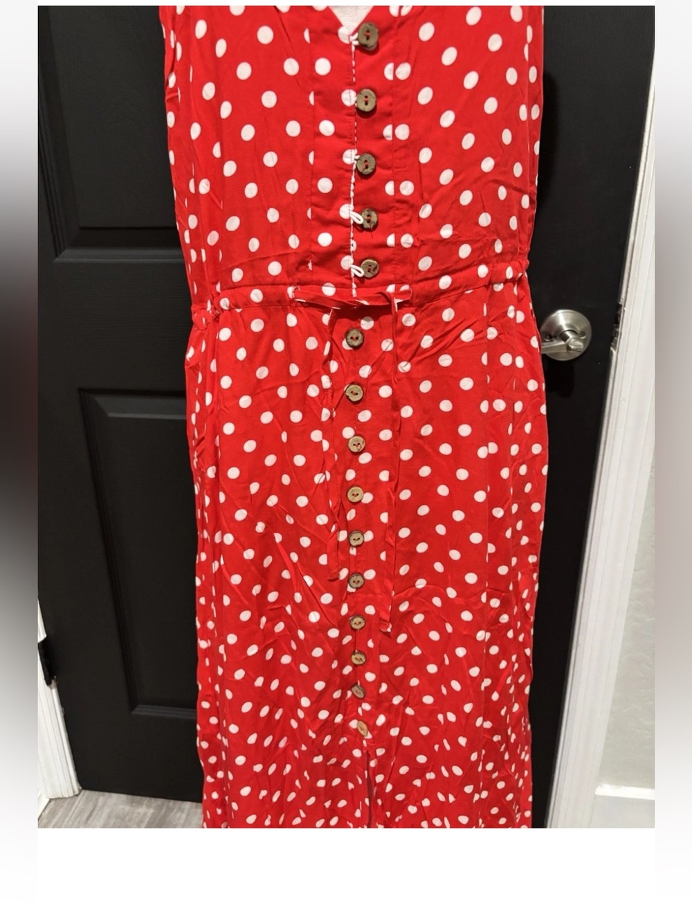 Red Polka Dot Midi Dress Lightweight Flowy Boho Spaghetti Strap XL - Picture 5 of 9